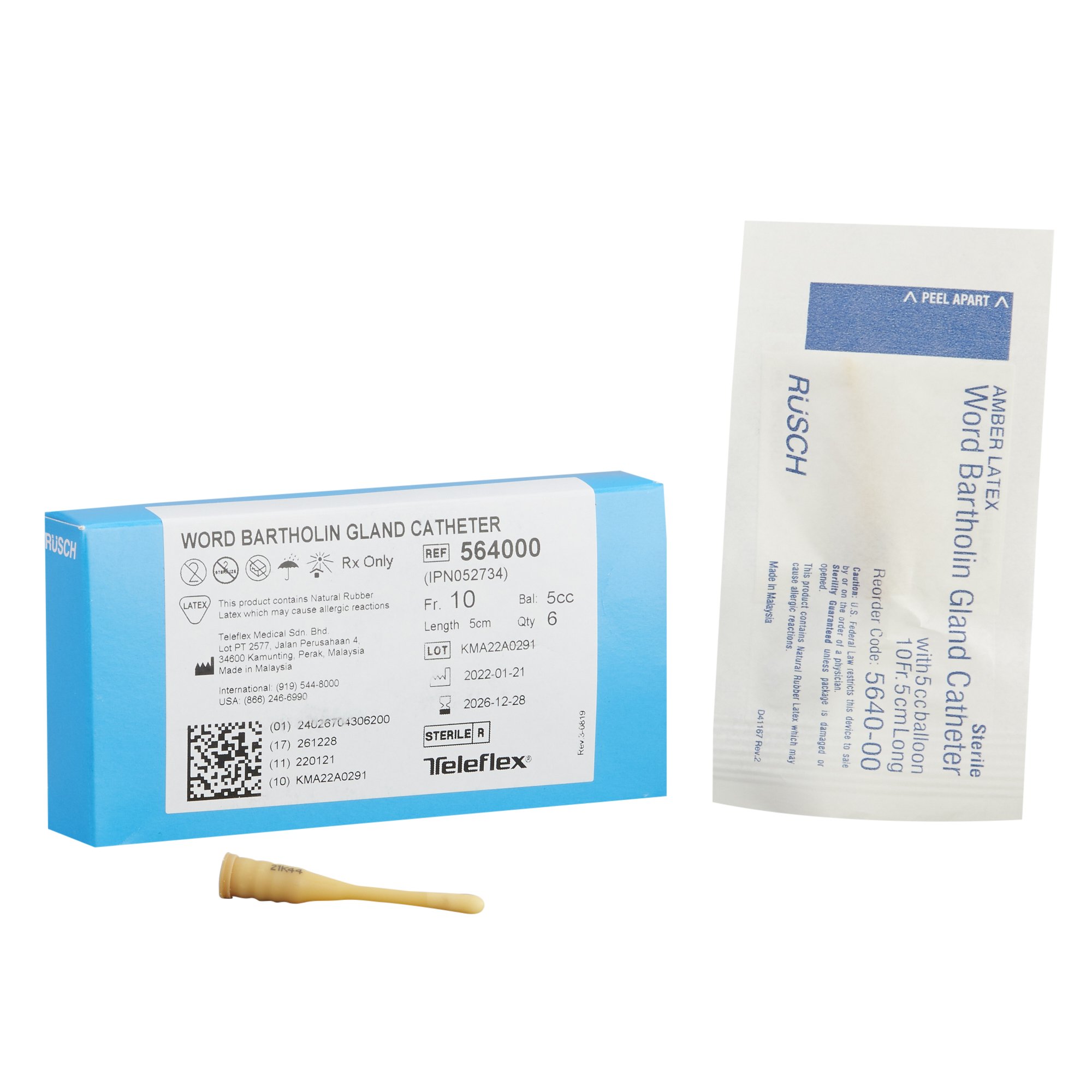 Catheter Gland 10 Fr. 5 cc Balloon Word Bartholin Style 5 cm Length (1/EA, 6EA/BX) by Teleflex  ID 564000-EA